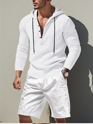 Hooded Long Sleeve Button Up Short Sets