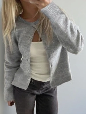 Pure Color Single Breasted Crewneck Long Sleeve Woolen Cardigan