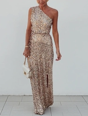 Inclined Shoulder Sleeveless Maxi Dress