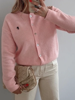 Plain Color Crewneck Single Breasted Long Sleeve Woolen Cardigan