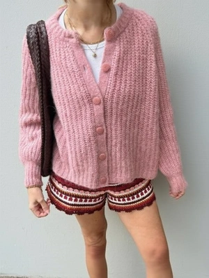 Pure Color Texture Crewneck Long Sleeve Single Breasted Woolen Cardigan