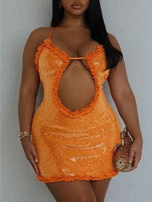Sequin Lacework Cutouts Sleeveless Mini Dress
