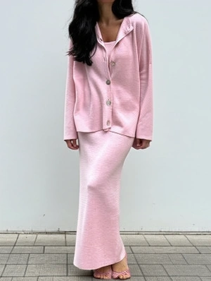 Single Breasted Long Sleeve Knitting Cardigan Vest Skirt 3 Piece Sets