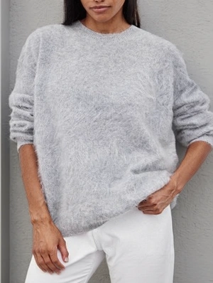 Pure Color Fluffy Crewneck Long Sleeve Sweater