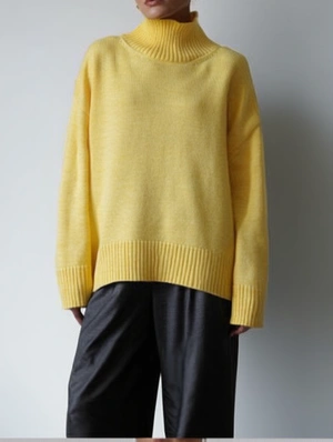 Knitting Solid Highneck Loose Pullover Sweater