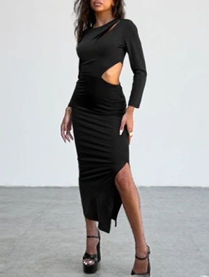 Pure Color Side Slit Bodycon Long Dress