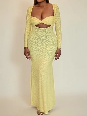 Flower Ruched Hollow-out Fitted Maxi Dress