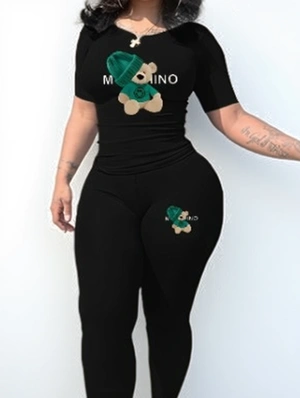 Cartoon Elasticized Short Sleeve Pant Sets