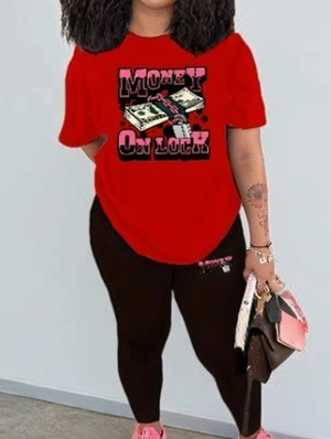Chain Patchwork Letter Short Sleeve Pant Sets