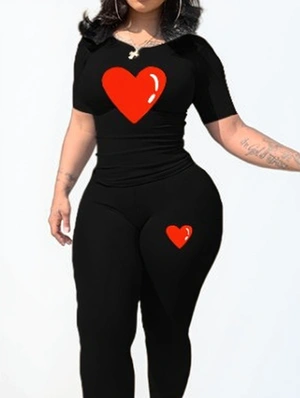 Cartoon Heart Short Sleeve Ankle-tied Pant Sets