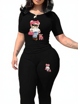 Iridescent Cartoon Animal Figure Skinny Pant Sets