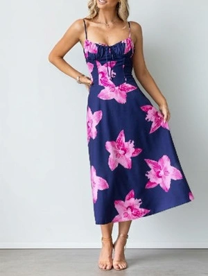 Floral Print Lace Up Drawstring Slip Dress