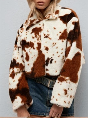 Leopard Polar Fleece Lapel Zipper Coats