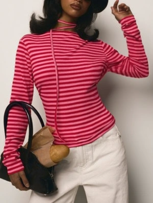 Colorblock Striped Tie-wrap Long Sleeve Tops