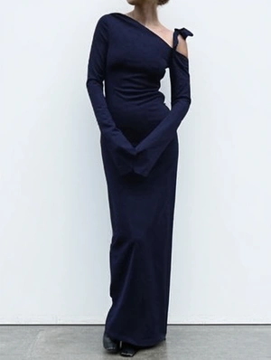 Inclined Shoulder Bodycon High Rise Long Dress