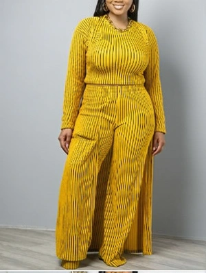 Colorblock Striped Tank Long Coats Pant 3 Piece Sets