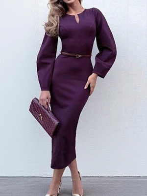 Pure Color Skinny Lantern Sleeve Long Dress