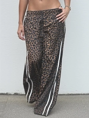 Leopard Striped Trim Loose Straight Pants