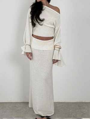 Knitting Inclined Shoulder Cropped Skirt Sets