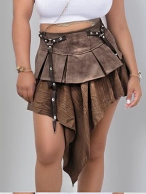 Irregular Suede Pleated A-line Skirts