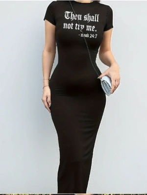 Letter Pattern Pullover Casual Short Sleeve Dress
