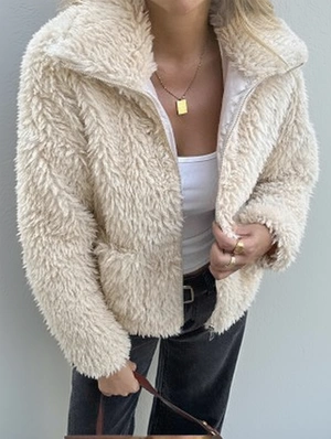 Fluff Solid Color Casual Long Sleeve Cardigan  Coat