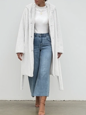 Pure Color Fluff Loose Hooded Long Sleeve Cardigan  Coat