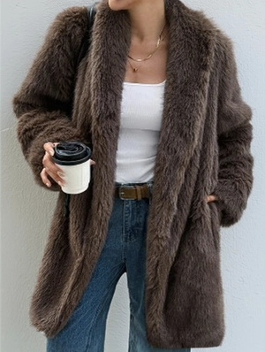 Fluff Solid Color Leisure Long Sleeve Coats