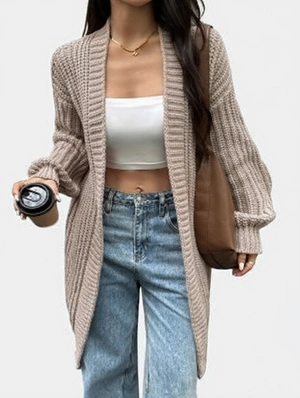 Pure Color Collarless Long Sleeve Cardigan 