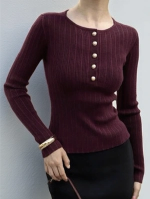 Knitting Plain Button Up Long Sleeve Tops