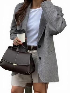 Pure Color Loose Buckle Long Sleeve Cardigan  Coat