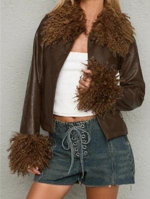 Vintage Fake Fur Lapel Button Up Peacoat