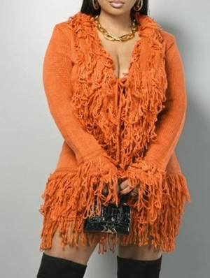 Knitting Fringe Tie-wrap Cardigan Skirt Sets