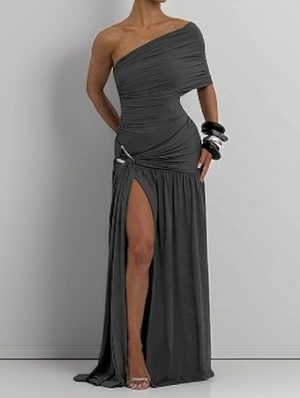 Plain Color Ruching Side Slit Sleeveless Dress