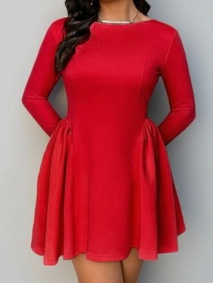 Ruffle Hem Solid Color Backless Mid-rise Long Sleeve Mini Dress