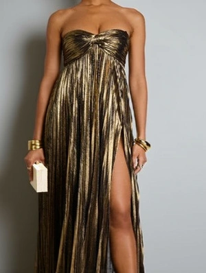 Pleated Split Hem Graceful Sleeveless Dress