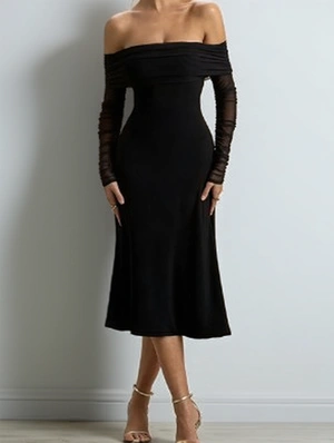 Patchwork Backless High Rise Long Sleeve Dress