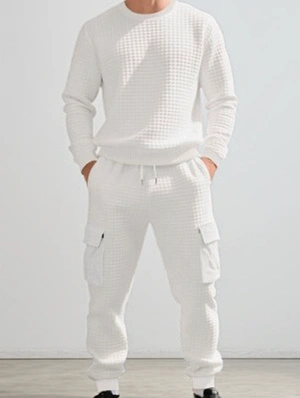 Plaid Jacquard Weave Round Neck Long Sleeve Long 2pcs Sets