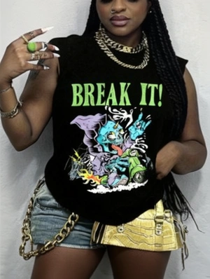 Cartoon Skull Letter Printed Casual Tanks