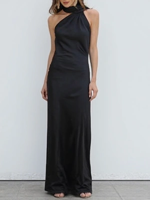 Glossy Backless Flowy Sleeveless Dress