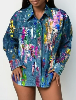 Colorblock Graffiti Printed Loose Shirt