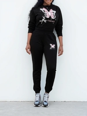 Butterfly Pattern Pullover Mid-rise Pant Sets