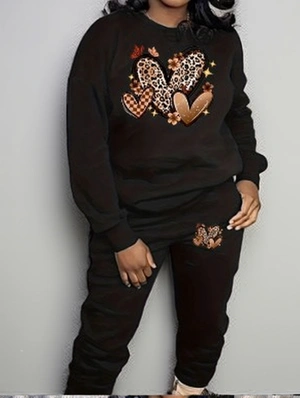 Leopard Pullover Round Neck Pant Sets