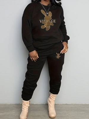 Letter Pullover Long Sleeve Pant Sets