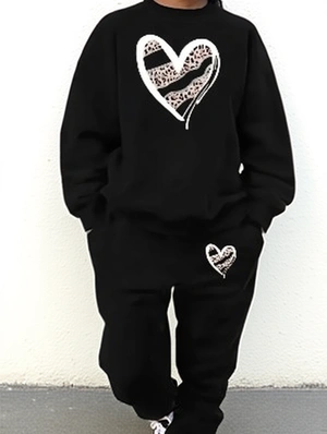 Heart Elastic Waist Ankle-tied Pant Sets