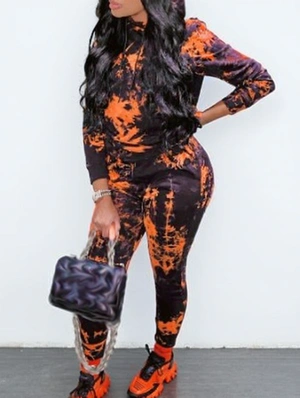 Colorblock Tie Dye Pocket Hooded Pant Sets