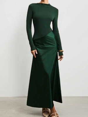 Patchwork High Rise Bodycon Long Sleeve Midi Dress