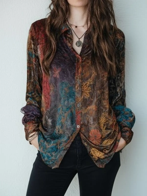 Iridescent Printed Lapel Blouses