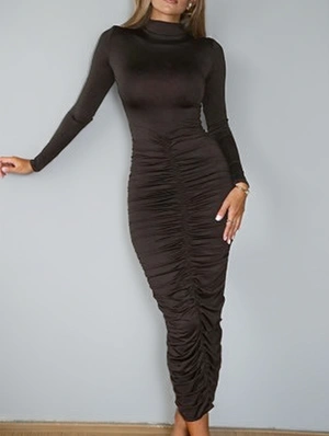 Mock Neck Ruched Long Sleeve Sheath Dress