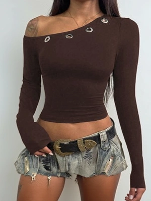 Metal Ring Patchwork Long Sleeve T-shirts